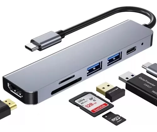 Hub Adaptador Usb-c 6 En 1 (Hdmi, 2x Usb 3.0, Tf, Sd, Usb-c)