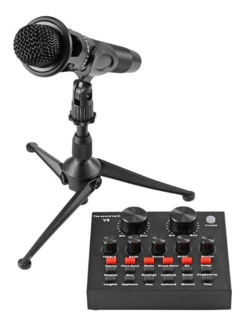 Microfono Streaming Y Tarjeta Sonido V8 Interface Audio Usb